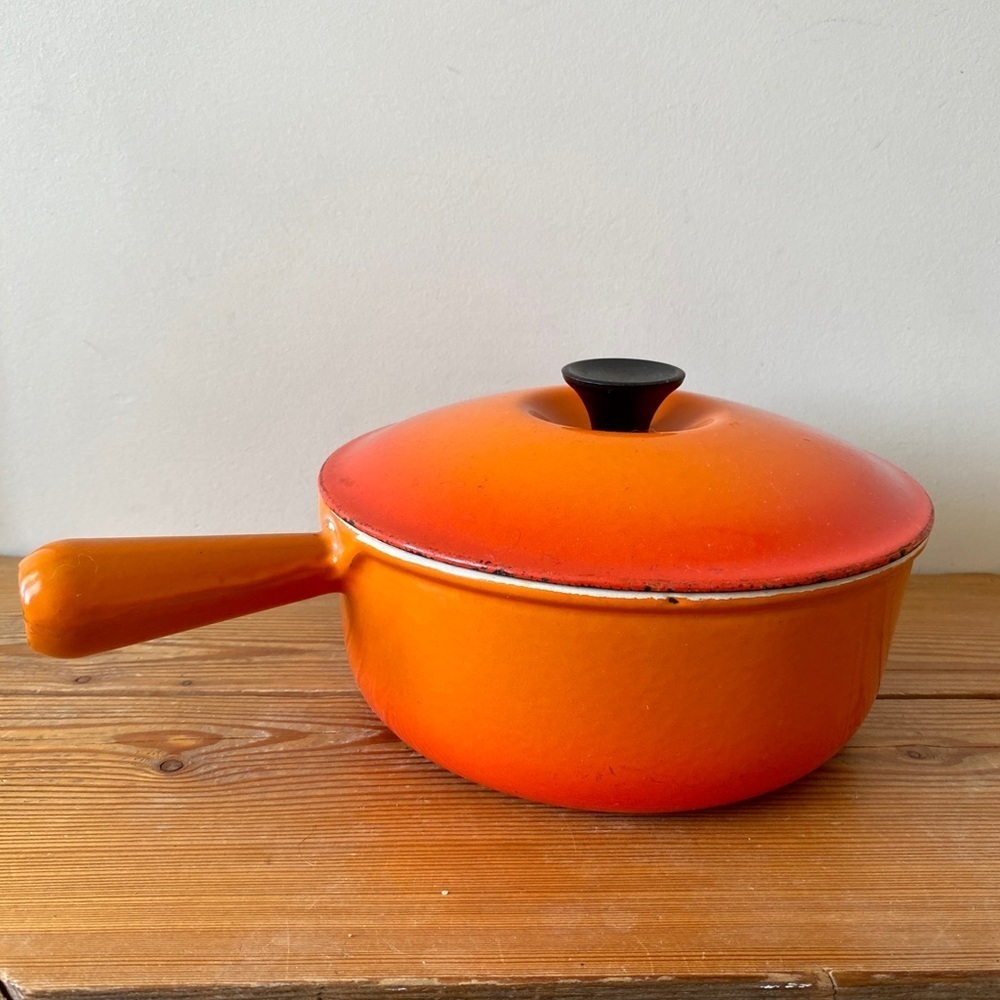 Vintage Le Creuset Orange Heavy Pot Cast Iron Enamel #22